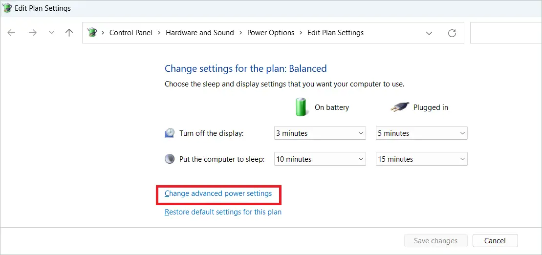 Click Change advanced power settings