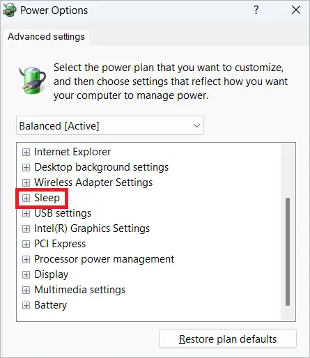 Expand the Sleep option to Hibernate in Windows 11