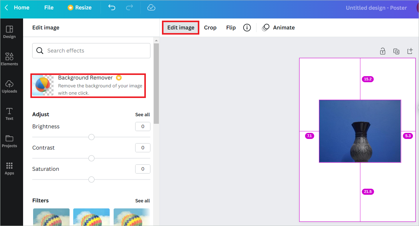 Select Edit image and then Background Remover