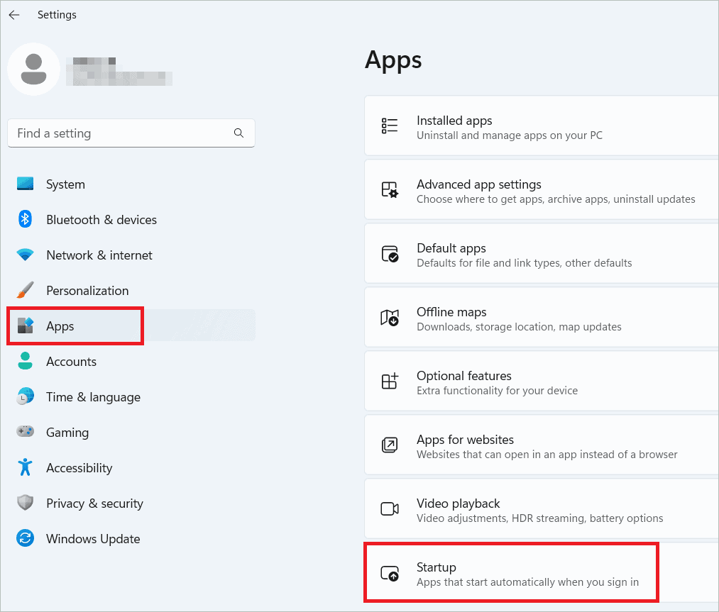 Select Apps > Startup