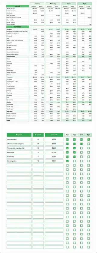 Green Money Budget google docs budget template