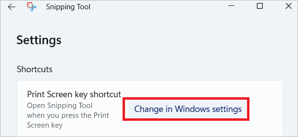Click Change in Windows settings