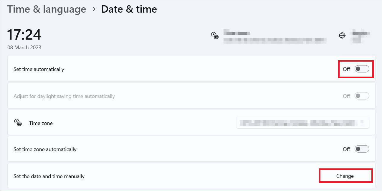 Set date and time manually