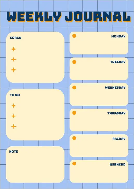 Blue and Yellow Weekly Journal Template Google Docs