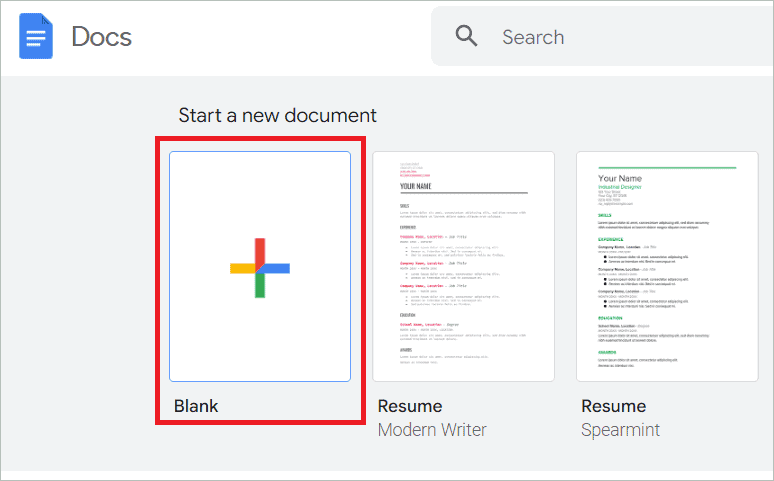 Select Blank Document