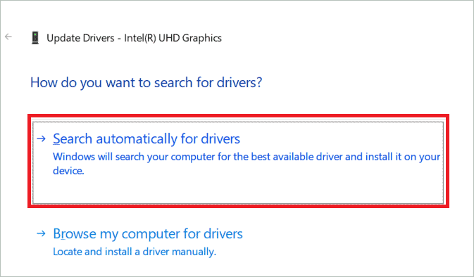 Select Automatically search for drivers