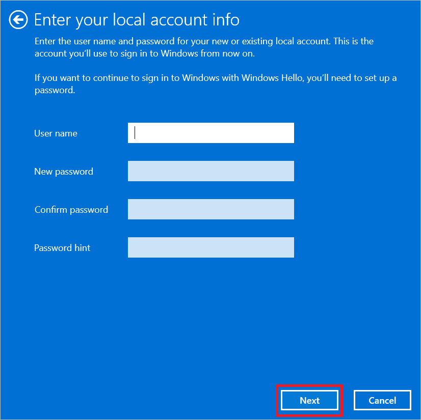 Enter account credentials for How To Create Local Account In Windows 11