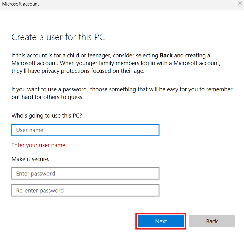 Enter username and password and click Next