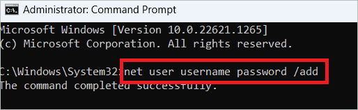 Command to set up a local account