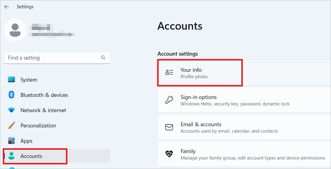 Select Accounts > Your info
