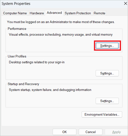 Click Settings