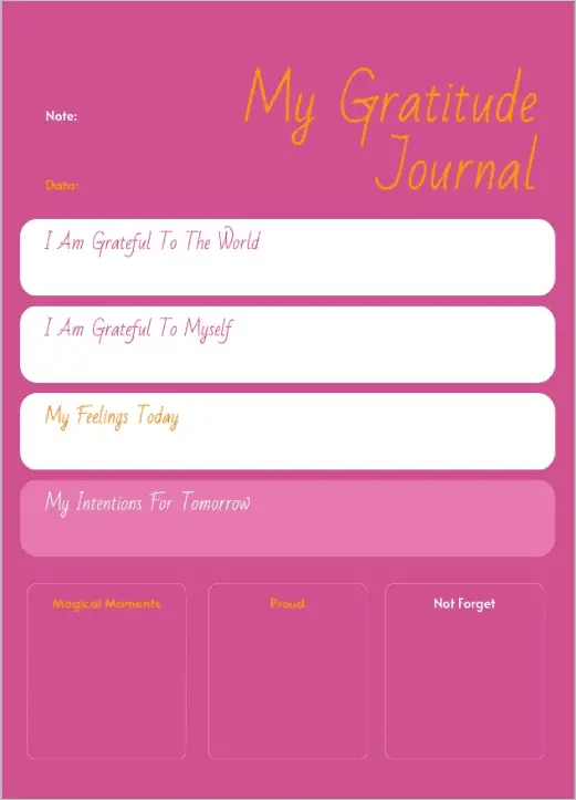 Pink Gratitude Journal Template