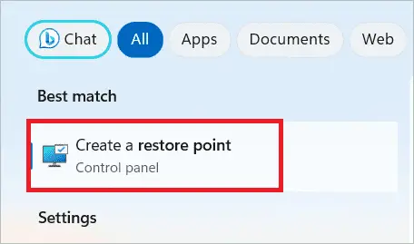 Open Create a restore point