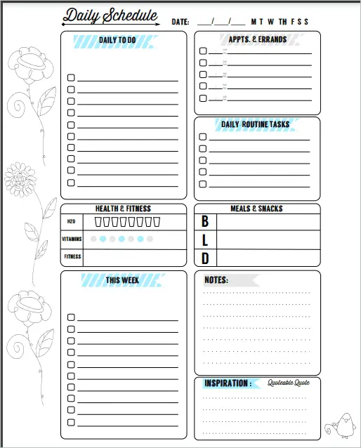 Doodled Floral Daily Planner Template