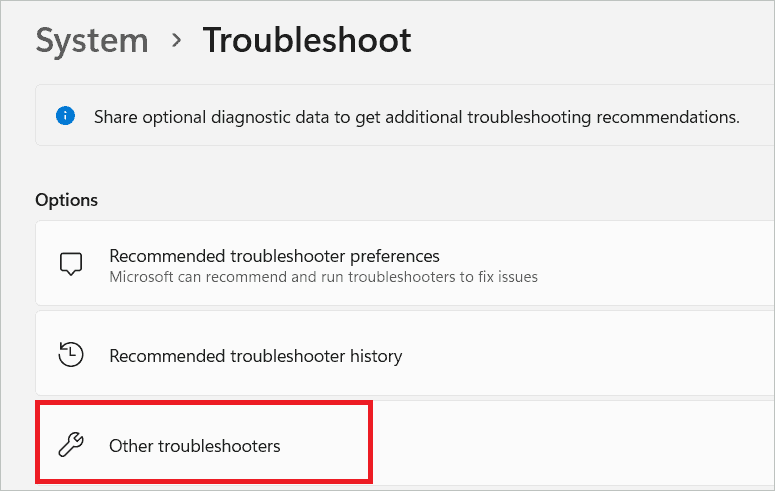 Select Other troubleshooters