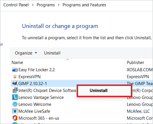 Select Uninstall
