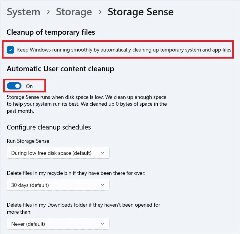 Configure cleanup schedules