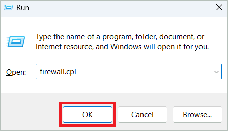 Type firewall.cpl and click OK