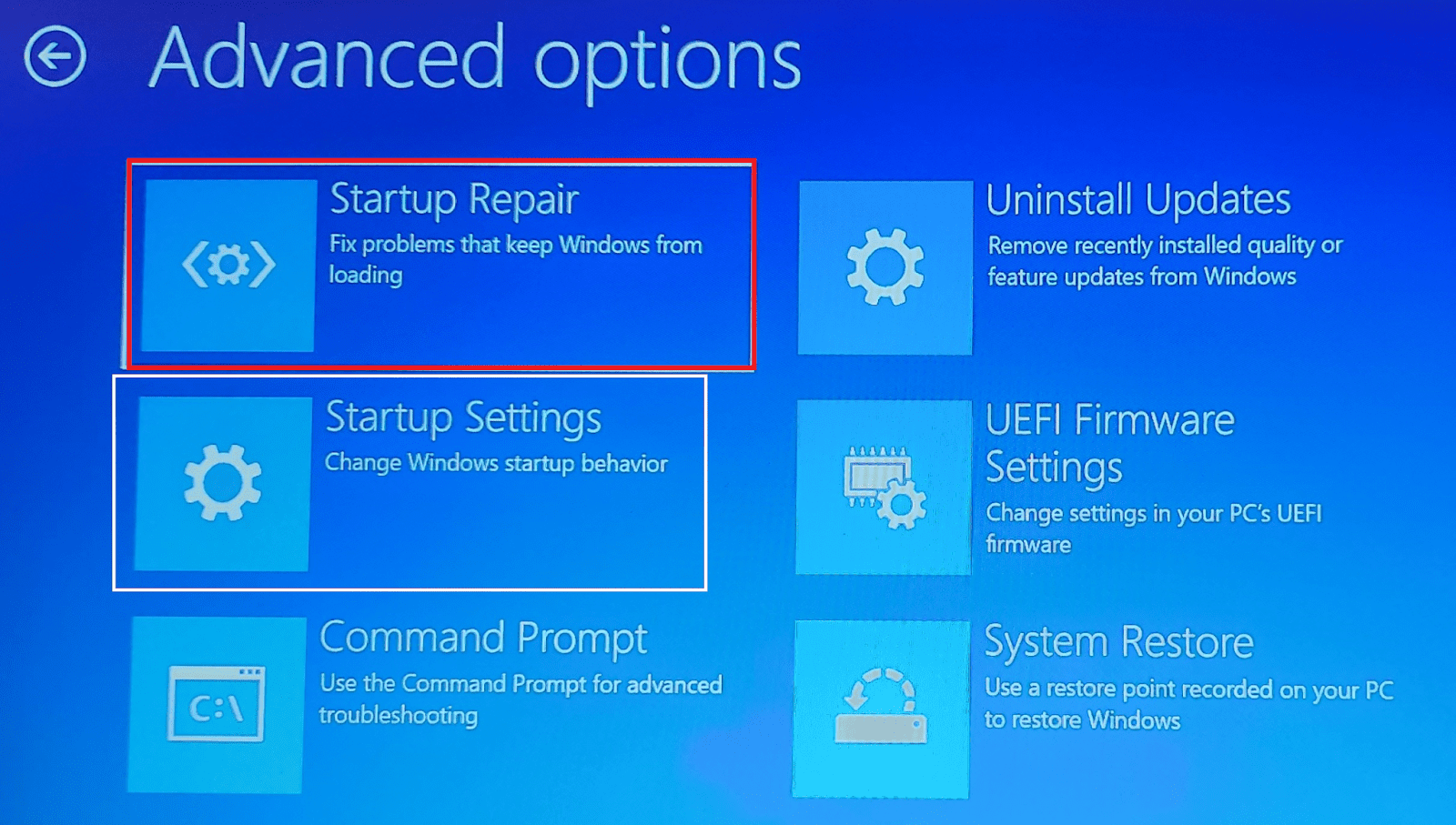 Select Startup Repair to fix Windows 11 update stuck