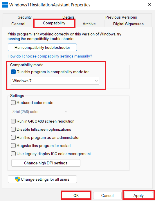 Click Apply and then OK to fix Windows 11 Installation Assistant Not Working