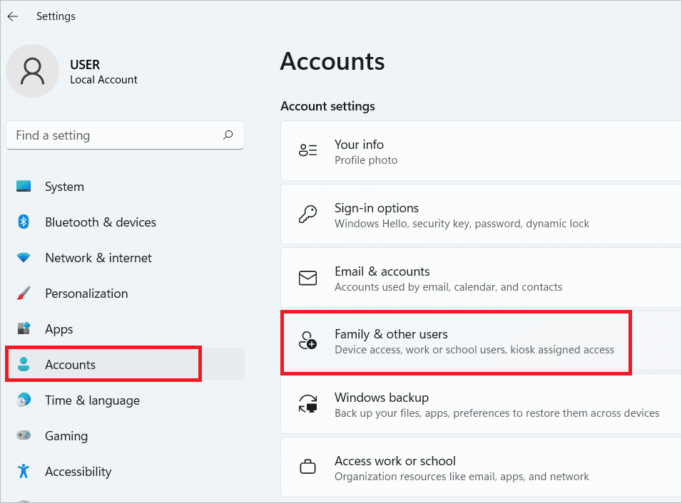 Select Account > Family & other users