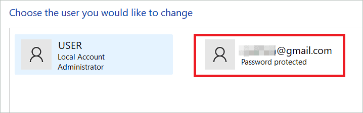Select the Microsoft account