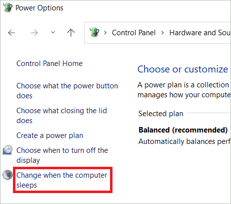Select Change when the computer sleeps