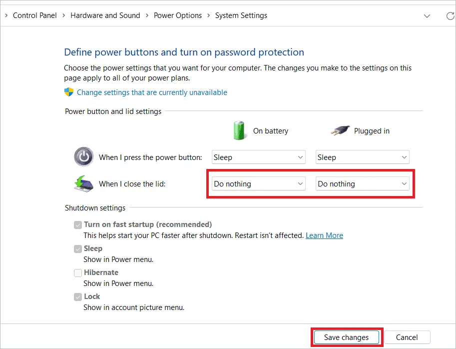 Click Save changes