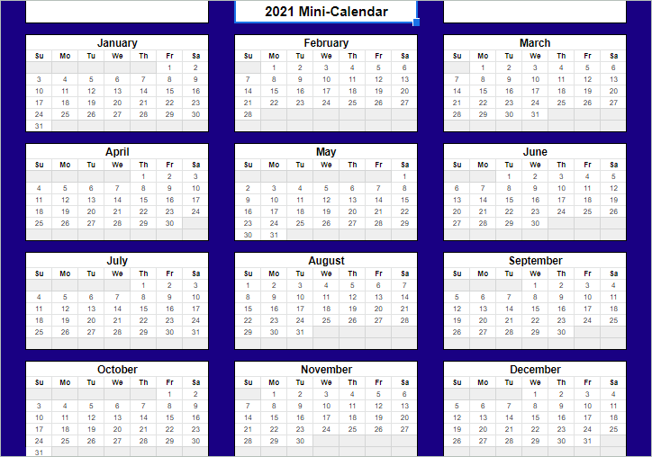 Yearly Mini-Calendar Template
