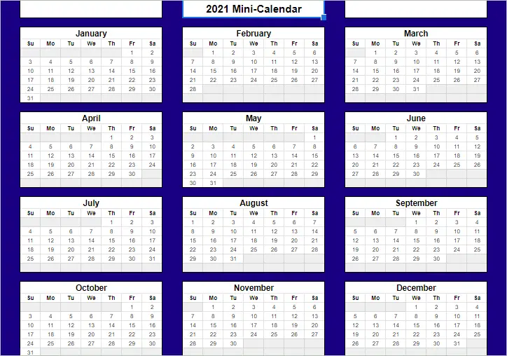 Yearly Mini-Calendar Template