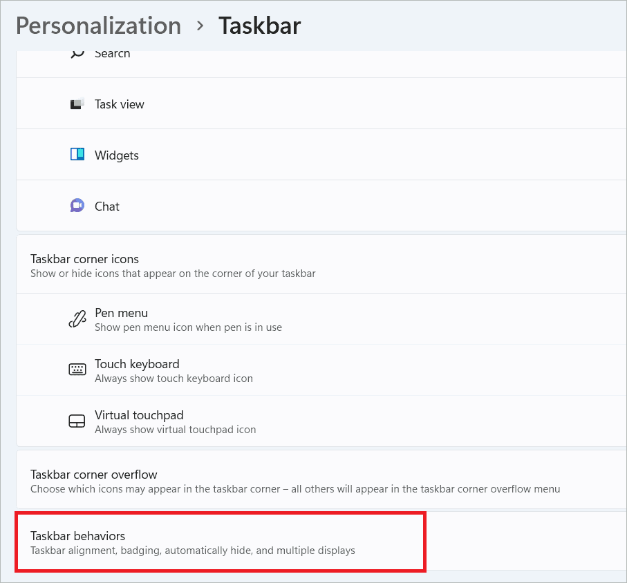 Select Taskbar behaviors