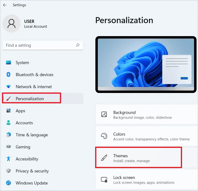 Select Personalization > Themes to make windows 11 look like windows 10