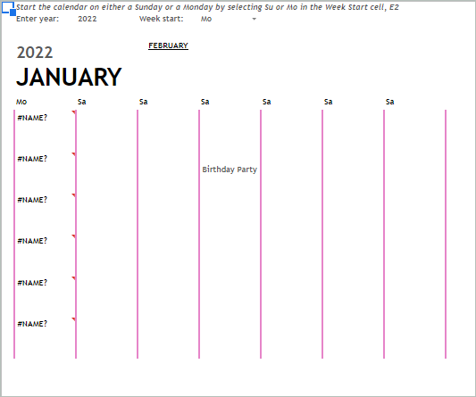 12-Month Calendar Template Google Sheets