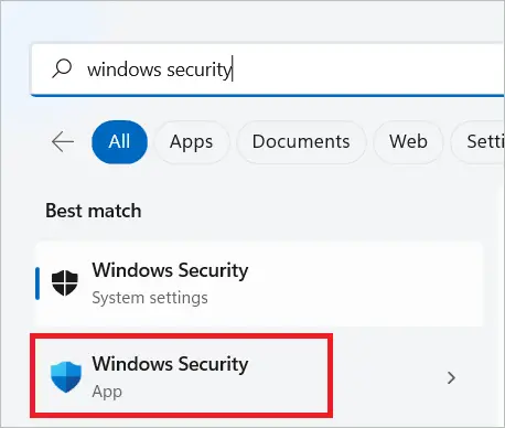 Open the Windows Security app 