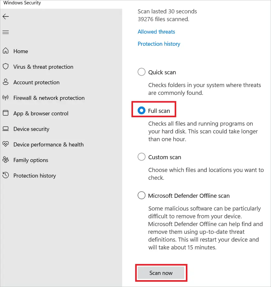 Click Scan now to keep windows 11 keeps restarting