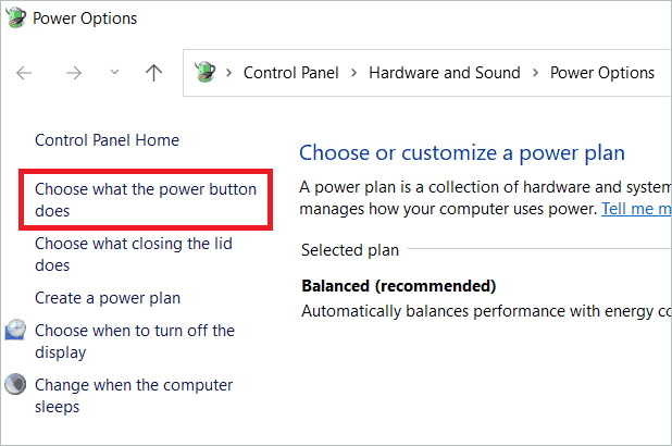 Select Choose what the power button does