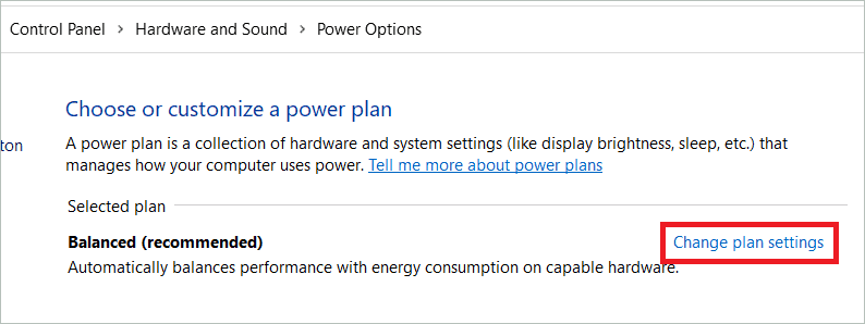 Click Change plan settings