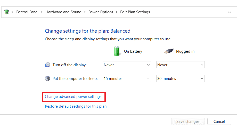 Click Change advanced power settings