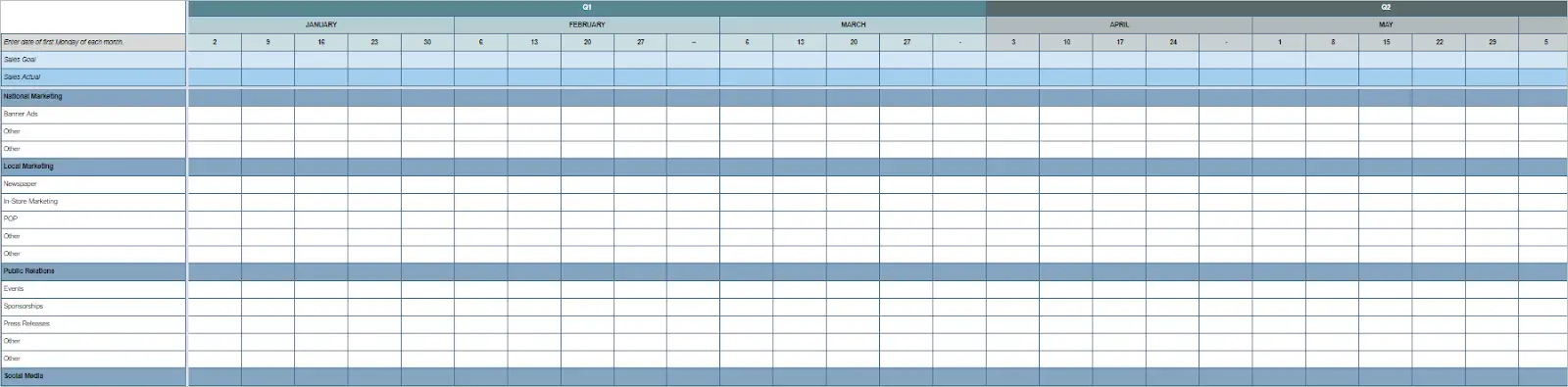 Marketing Calendar Template Google Sheets