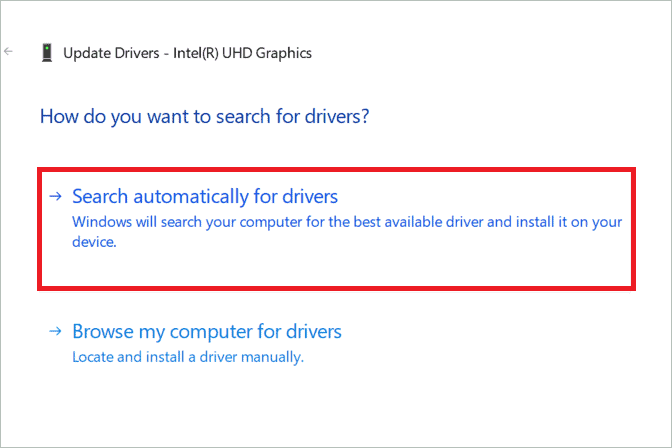 Select Search automatically for drivers