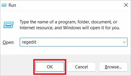 Type regedit and press Enter