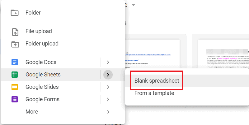 Open Blank spreadsheet