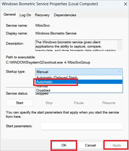Select Automatic, click Apply, and OK