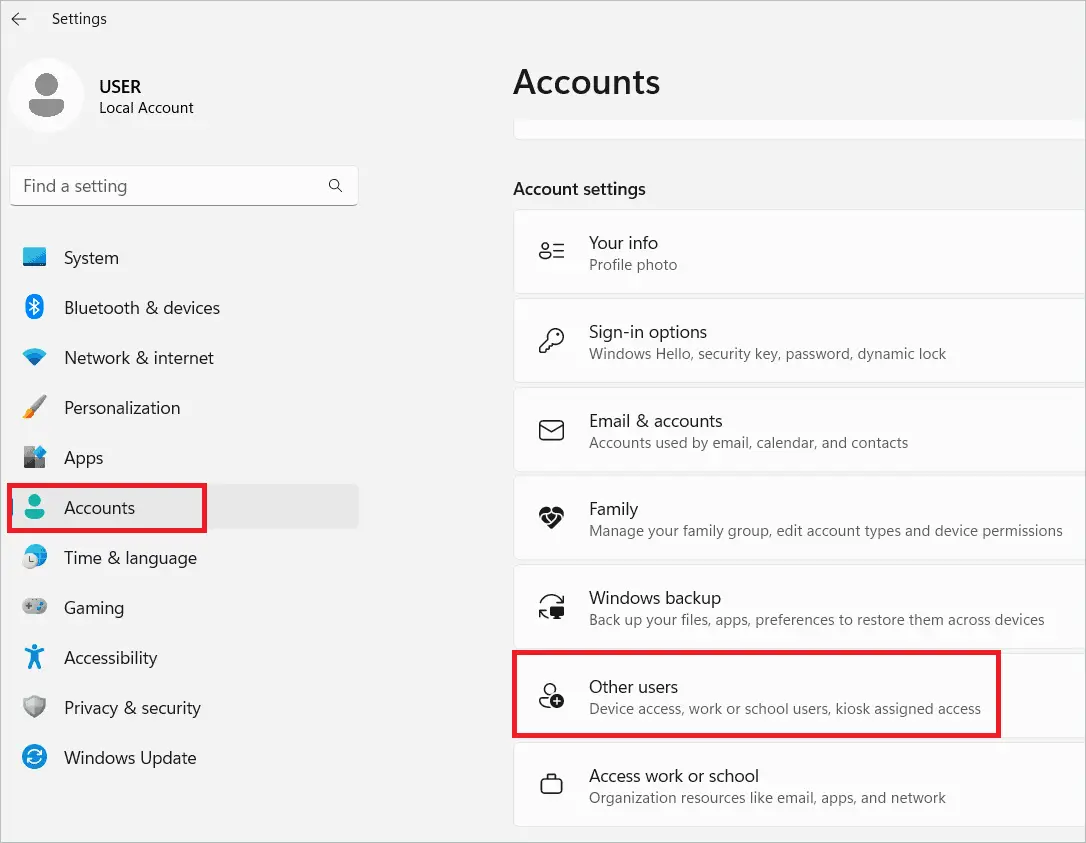 Go to Accounts > Other users