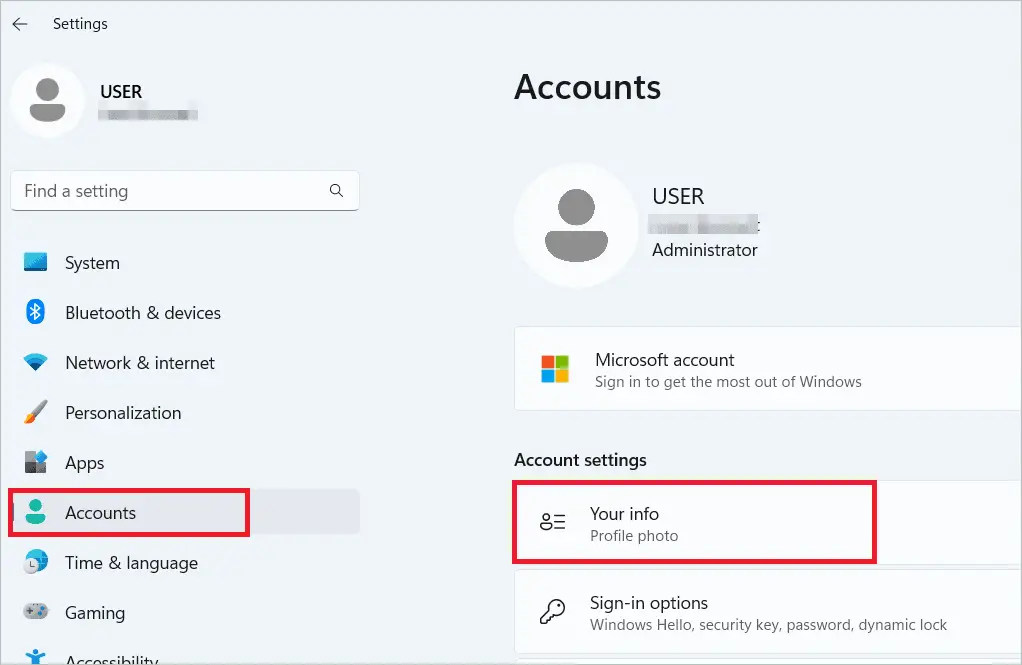Go to Accounts > Your info