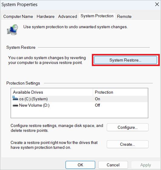 Click System Restore