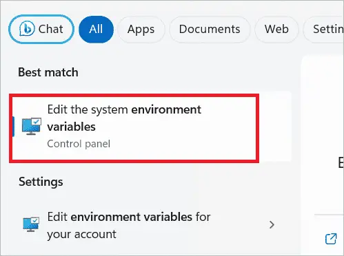 Open Edit the system environment variables