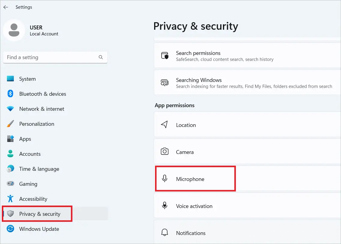 Select Privacy & security > Microphone To Fix Discord Mic Not Working In Windows 11