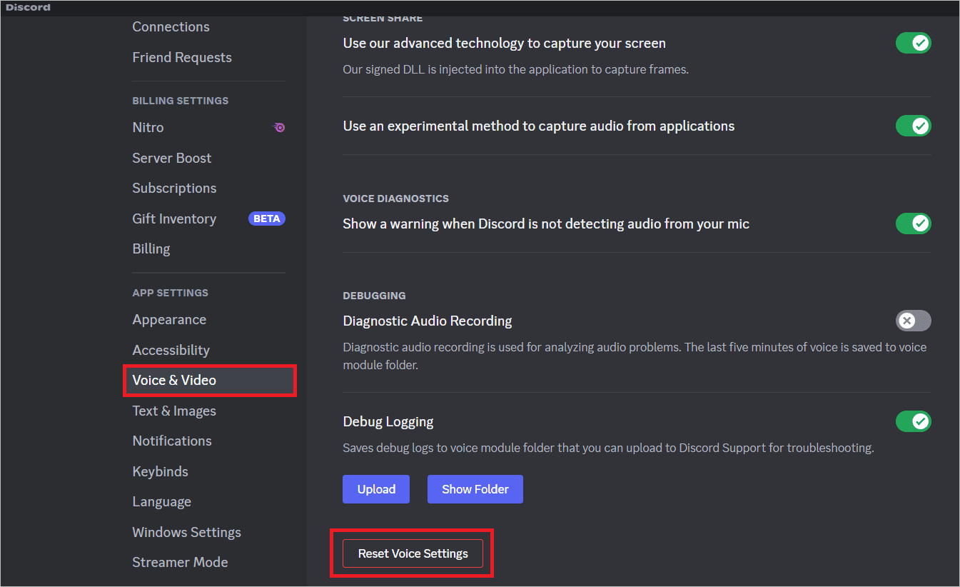 Click Reset Voice Settings
