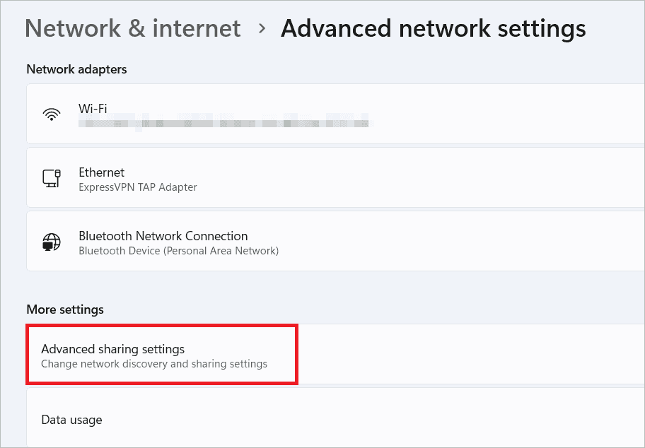 Select Advanced sharing settings